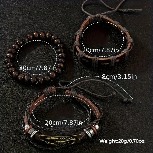 Montre Homme Cuir Marron – Chiffres romains, quartz, ensemble 5 pièces