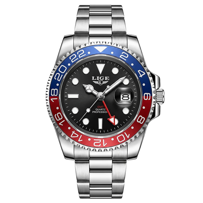 Montre Homme LIGE en acier – Quartz, date et aiguilles lumineuses