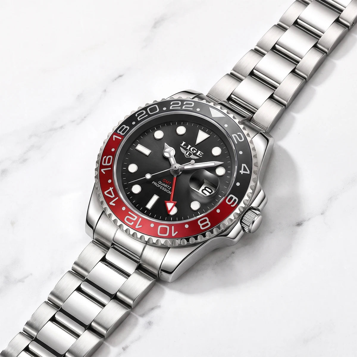Montre Homme LIGE en acier – Quartz, date et aiguilles lumineuses