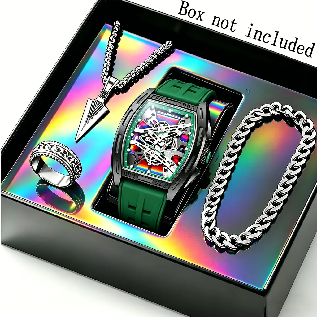 Ensemble Montre Homme 4 pièces Silicone – Montre, bracelet, collier et bague