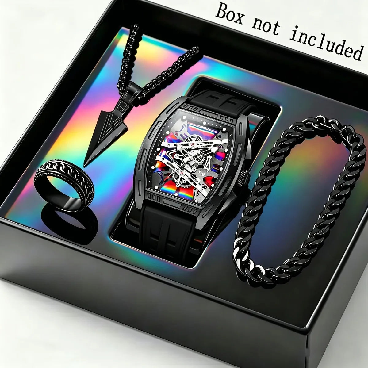 Ensemble Montre Homme 4 pièces Silicone – Montre, bracelet, collier et bague