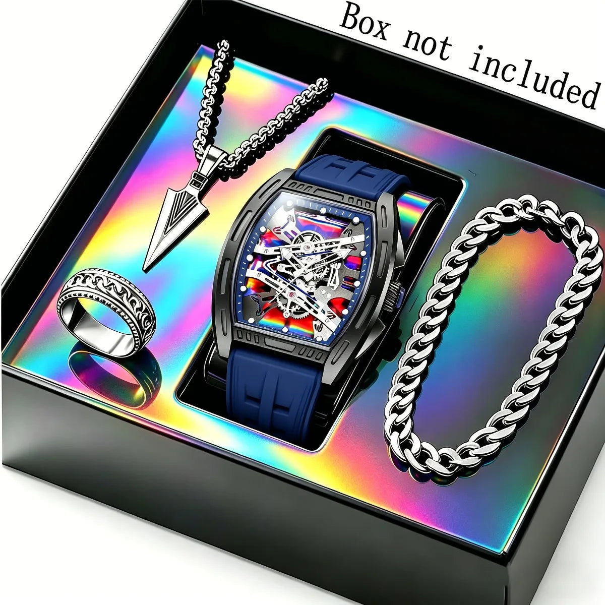 Ensemble Montre Homme 4 pièces Silicone – Montre, bracelet, collier et bague