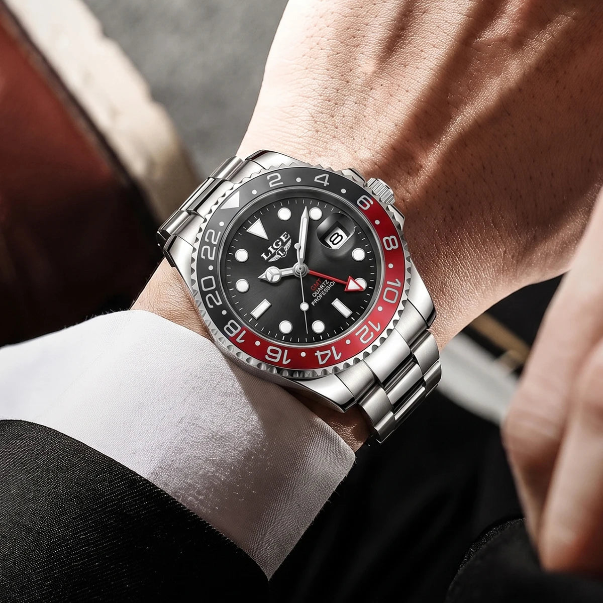 Montre Homme LIGE en acier – Quartz, date et aiguilles lumineuses