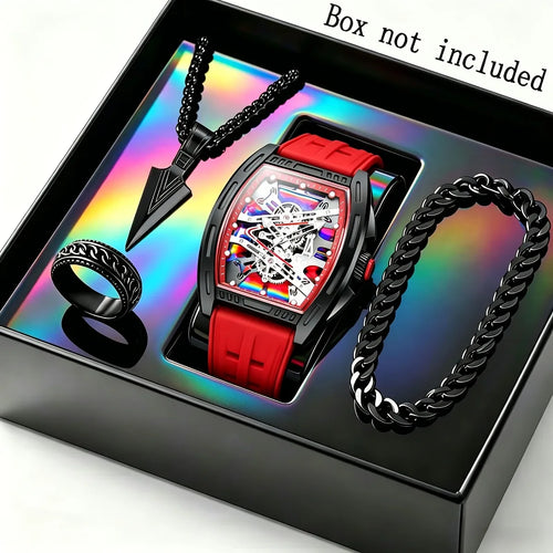 Ensemble Montre Homme 4 pièces Silicone – Montre, bracelet, collier et bague